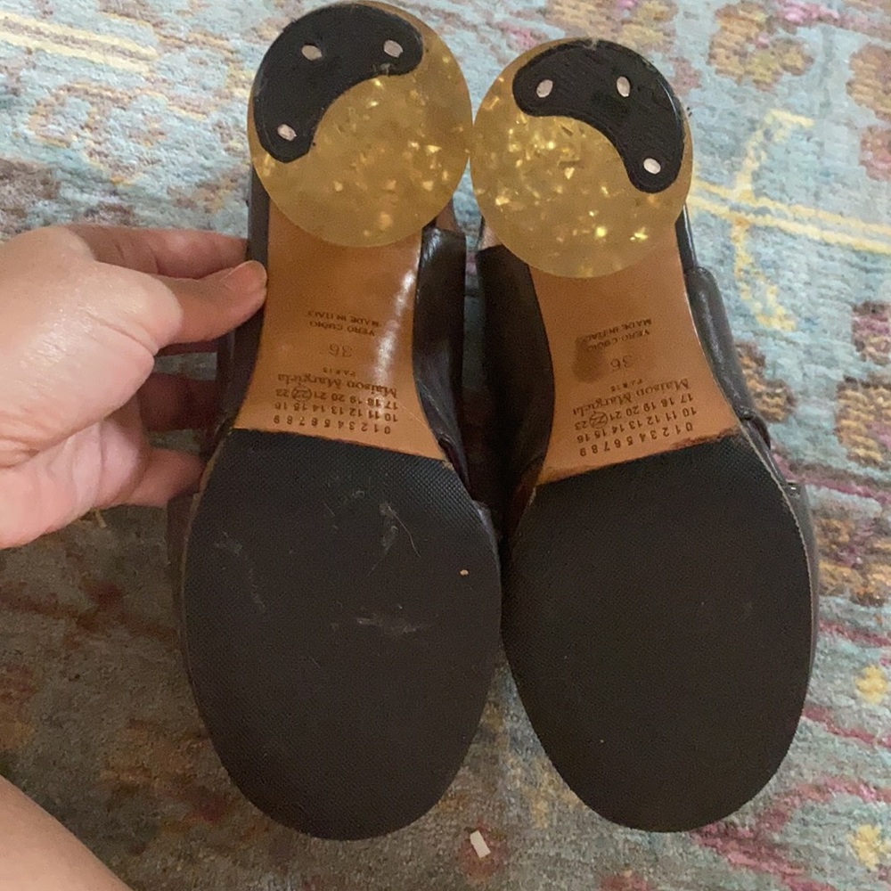 maison margiela platform heels with gold leaf lucite detail